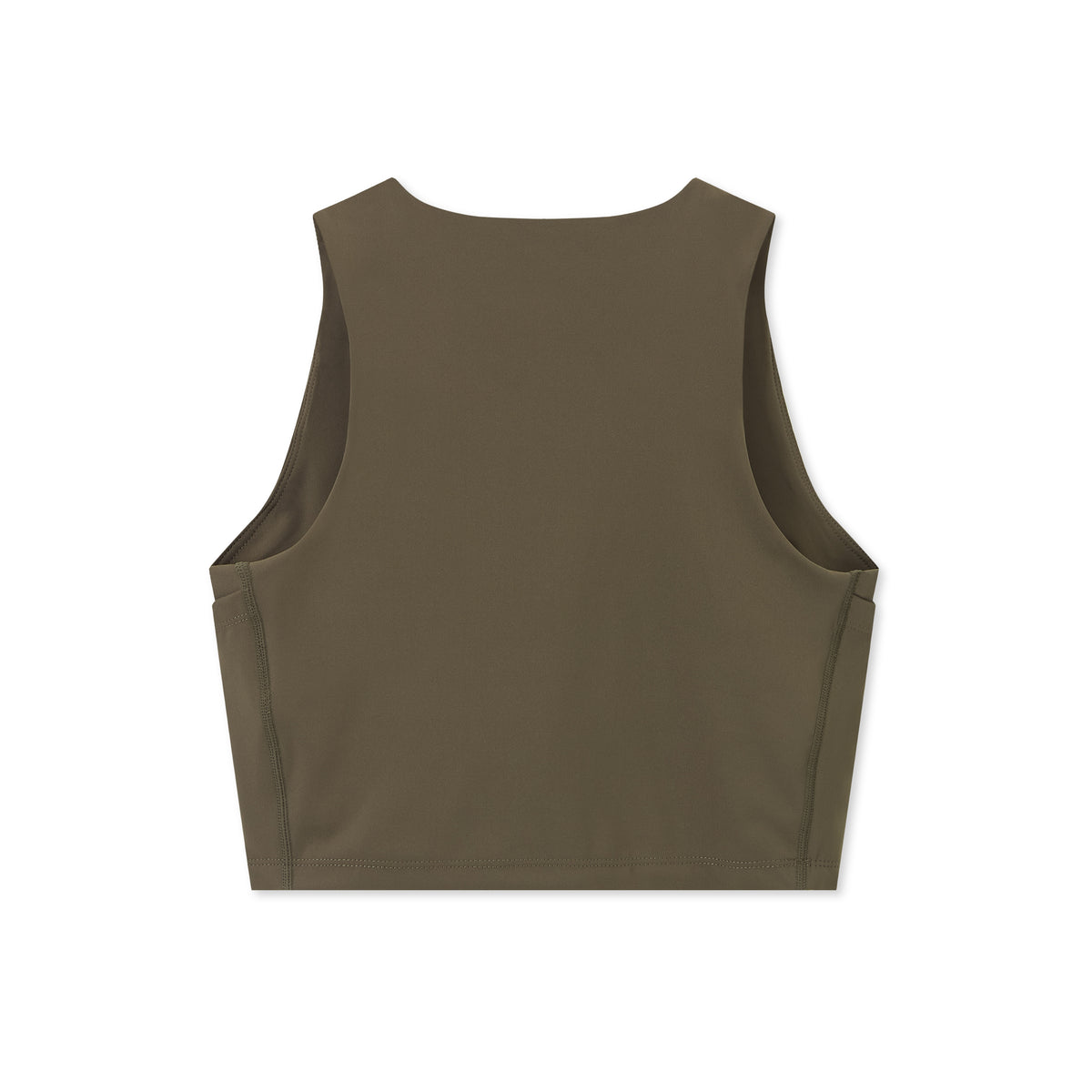 Burnt Olive 02 | Naut race crop top with built-in bra for women, back view