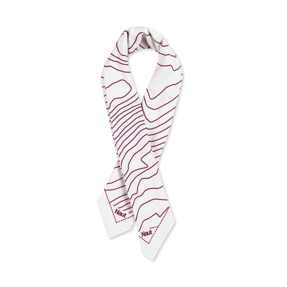 White & Burgundy 02 | Naut Puigmal running bandana, flat lay